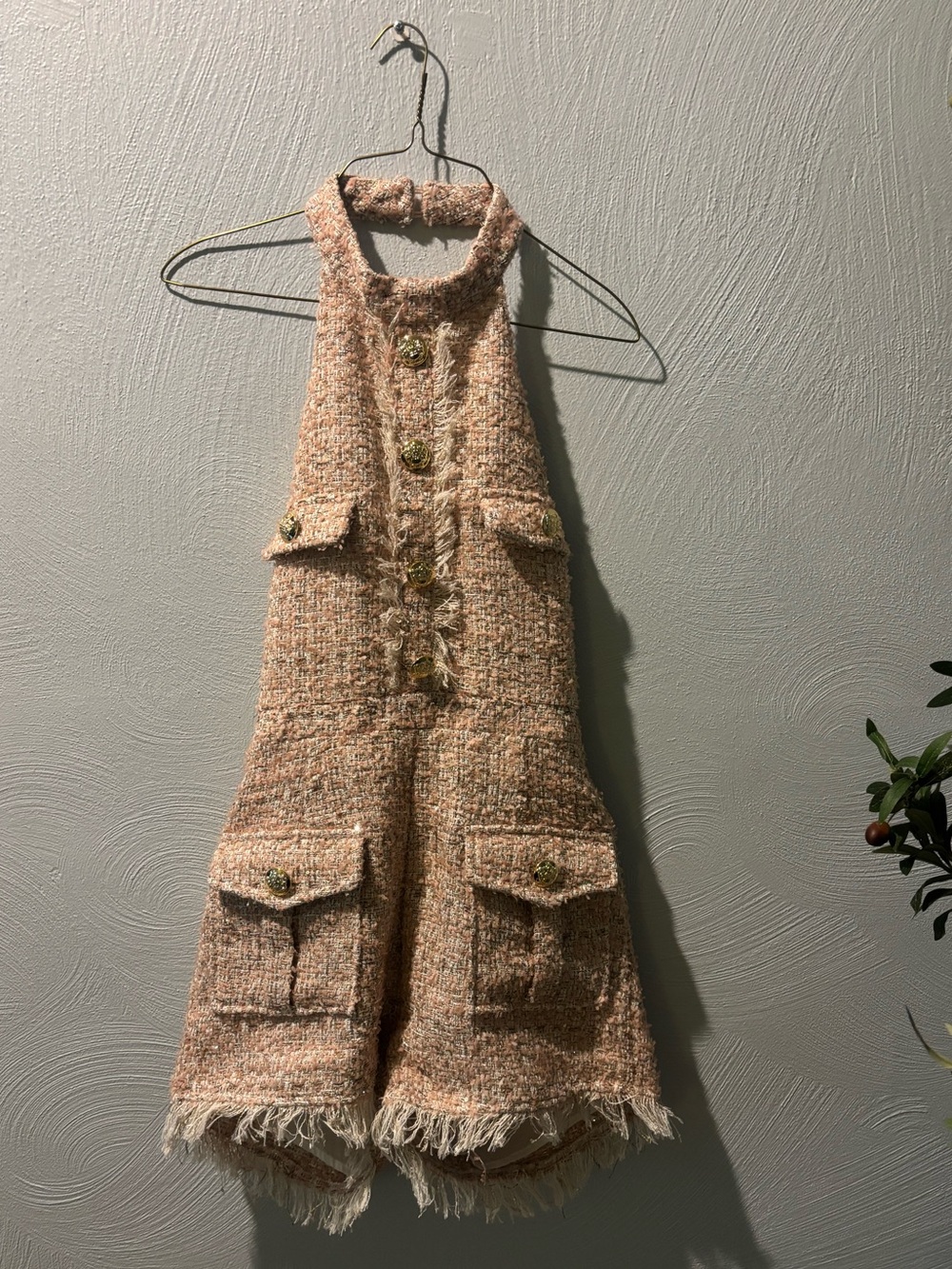 NWT Blithe LA Halter Tweed Romper in Blush Peach